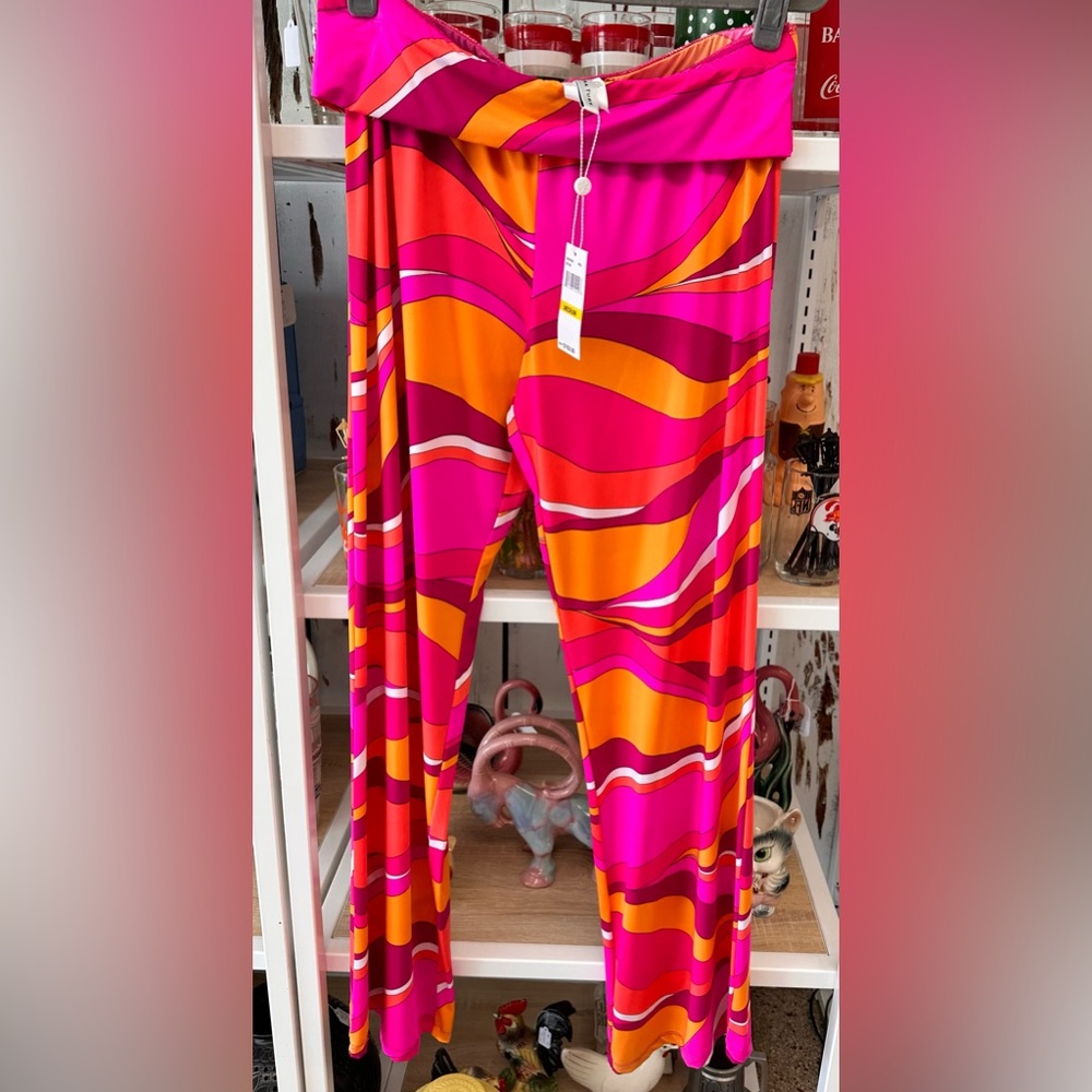 Trina Turk Wide Leg Pant Cove Up Multi Color Bright Palazzo NWT Medium